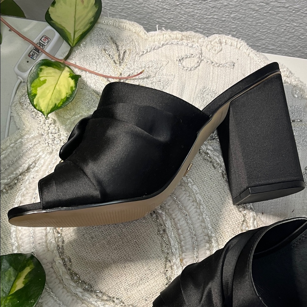 EUC Topshop Black Satin Mules with Jewel Embellishments - Picture 11 of 16